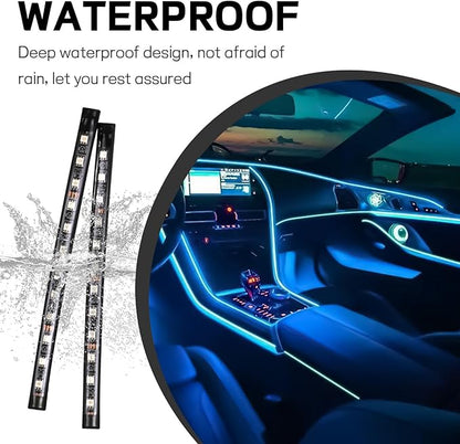 Car LED Strip Light, 12V 24 LED Interior Atmosphere Lights Under Dash Ambient Night Light, Universal Auto Interior Decorative Lamp with USB Port, Truck SUV Car Accessories (Ice Blue, USB)