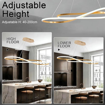 Gold Modern Chandelier for Dining Room,47.24" Linear Led Chandelier Large Modern Pendant Light for Kitchen Island Lighting Dimmable 3000K-6500K Adjustable Color Temperature