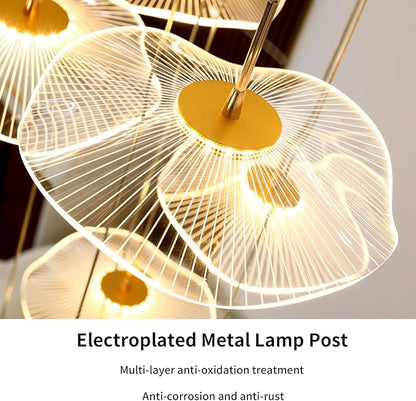 ziidoo High Ceiling Chandelier - 32-Light Dimmable Modern Gold Long Spiral Luxury Linear Lotus Leaf Led Lamp Hanging Pendant Lights for Foyer Enterway Staircase Villas
