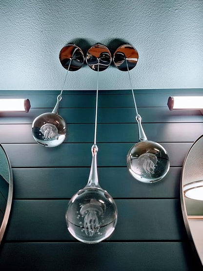 CHYING 3 Pack Mini Modern LED Pendant Lights Kitchen Island, Chrome 5W Crystal Globe Jellyfish Pendant Lighting for Dining Room Bathroom Bedroom Entry Foyer Bar, 6000K Cool White