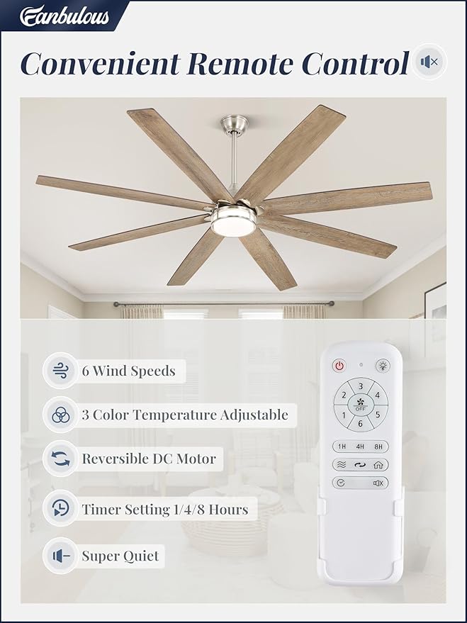 Fanbulous 72 Inch Ceiling Fans with Lights, Large Farmhouse Ceiling Fans with Remote, Walnut&Gray Ceiling Fan Fixtures with Bright LED Light for Living Room, Bedroom, Kitchen