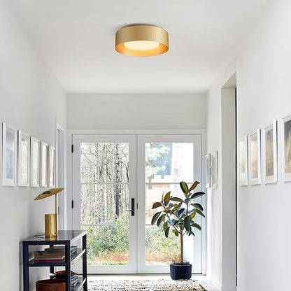 Yiisem Glass Gold Flush Mount Ceiling Lights, Modern Round Ceiling Lighting, Minimalist Drum Close to Ceiling Light Fixtures for Bedroom, Dining Room, Bathroom, Hallways, Laundry Room