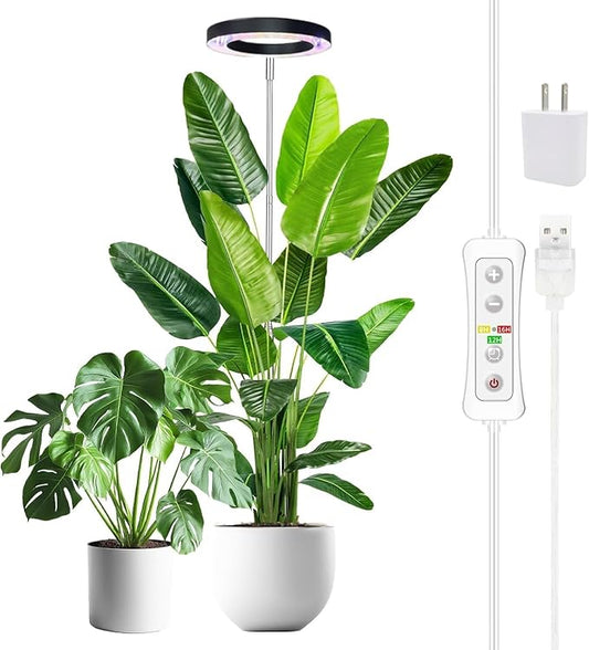 yadoker Plant Grow Light,LED Growing Light Full Spectrum for Indoor Plants,Aluminum Black Plant Lights,Height Adjustable, Automatic Timer, 5V Low Safe Voltage