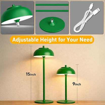 Green Led Cordless Table Lamps Rechargeable Set of 2,Table Lights Battery Operated-IP65 Waterproof-for Outdoor Patio/Restaurants/Home/Dinner/Table Lighting-Touch Control & Dimmable