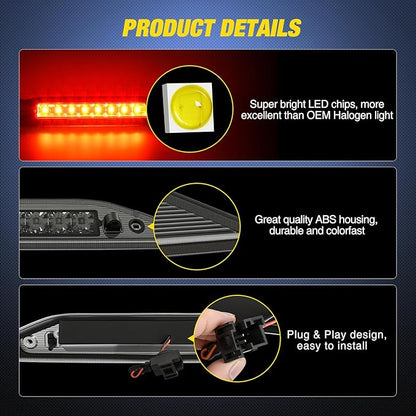 Nilight Third Brake Light Tail High Mount 3rd Stop Lights Smoked Lens Compatible with Ford Freestyle 2005 2006 2007 and Ford Taurus X 2008 2009 Van SUV Rear Center Cab Lamp