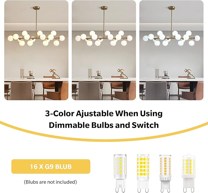 Gold Dining Room Chandelier Over Table Mid Century Modern Chandelier White Glass Globe Lampshade Linear Pendant Lighting Fixture for Living Room Dining Table 16 Lights