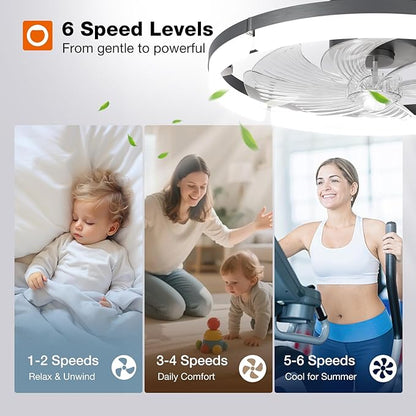 addlon Ceiling Fans with Lights and Remote, 20'' Low Profile Ceiling Fan, 3000-6000K Dimmable Modern Flush Mount Fandelier for Bedroom, Kitchen, Living Room, Black
