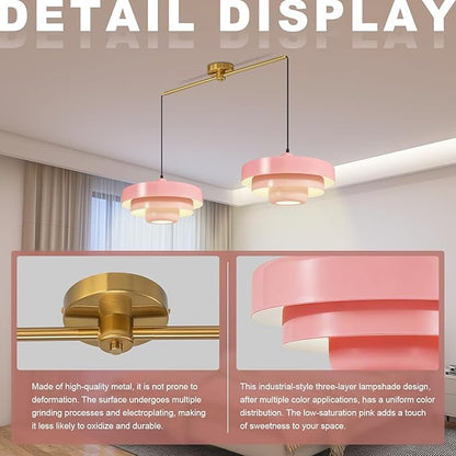 Pink 2-Light Pendant Light Industrial Chandelier, Vintage Adjustable Hanging Lights Modern Pendant Lamp for Kitchen Island, Dining Room, Bedroom, Entryway