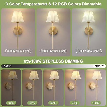Cordless Battery Operated Wall Sconces Set of 2, Rechargeable Wall Sconce with Remote, Fabric Shade Wireless Wall Sconce Fixtures for Bedroom, Living Room, Bedside (2 Bulbs Included)