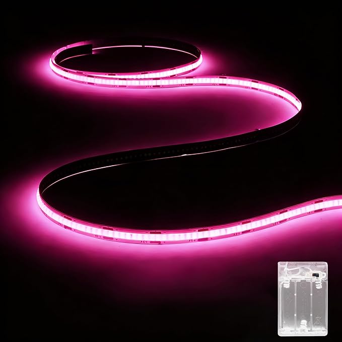 Battery Powered COB LED Strip Lights,3.28ft Pink LED Light Strip for Dorm Room, Under Bed, Shelves, TV Backlight, Closet, Small Cuttable Tape Lights, Small Battery Operated LED Lights for TV
