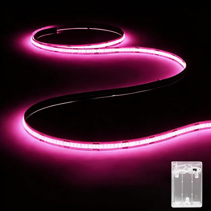 Battery Powered COB LED Strip Lights,3.28ft Pink LED Light Strip for Dorm Room, Under Bed, Shelves, TV Backlight, Closet, Small Cuttable Tape Lights, Small Battery Operated LED Lights for TV