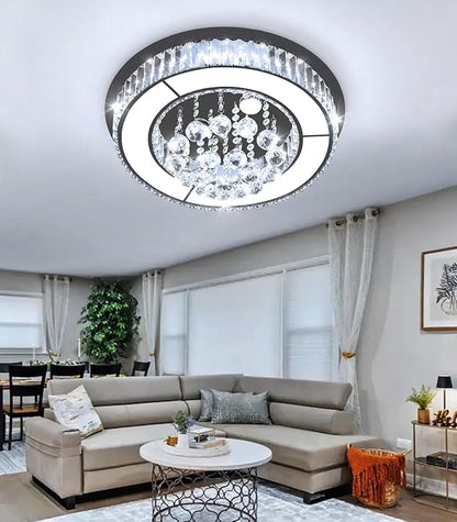 19.6" Black Modern Crystal Chandeliers for Dining Room LED Dimmable Light Fixtures Flush Mount Light Living Room Bedrooms