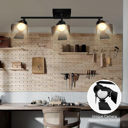3 Light Track Lighting Fixtures Ceiling, Black Track Lighting with Upgrade Lamp Heads, 3 Way Track Lights Ceiling, Vintage Industrial Track Light for Kitchen/Bar/Boy's Room,GU10 Bulb Not Included