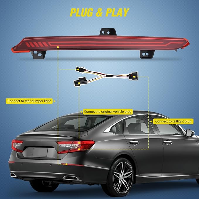 Nilight Rear Bumper Tail Light Compatible with 2018 2019 2020 2021 2022 Honda Accord 10th Red Lens LED Reflector Rear Bumper Lamps Brake Turn Signal Sequential Flashing Driving Taillights Replacement
