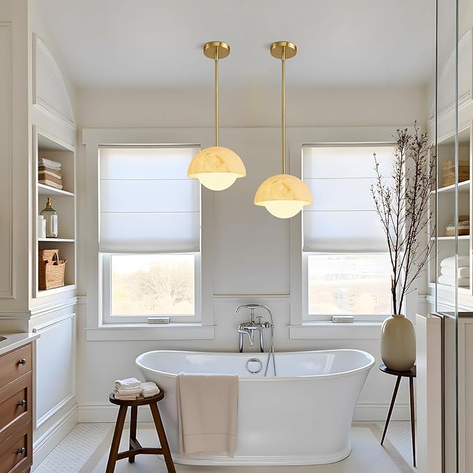 Modern Pendant Light Fixtures: 10 Inch Resin Shade Mid Century Chandelier with Milk Glass Globe - Adjustable Gold Pendant Lighting for Kitchen Island 3 Packs