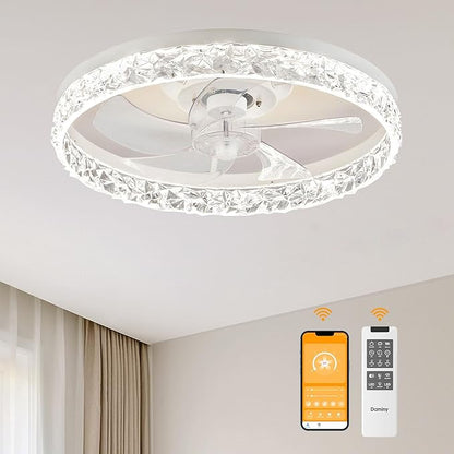 DAMINY Ceiling Fans with Lights and Remote, 6CCT,Dimmable Low Profile Ceiling Fan with Light, Flush Mount Bladeless Ceiling Fan,6 Speeds,20 inch Black Modern