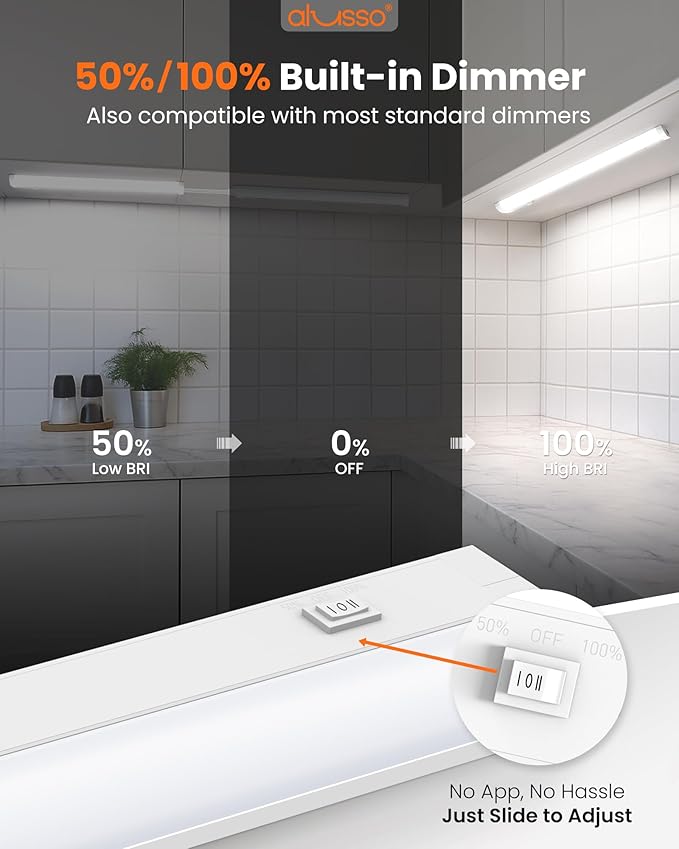 ALUSSO 18 Inch LED Under Cabinet Lighting Hardwired & Plug in 120V, 5CCT Color Selectable 2700K-5000K Dimmable 10W 850LM High Brightness, Strip Linkable Under Counter Lights for Kitchen Sink, 1 Pack