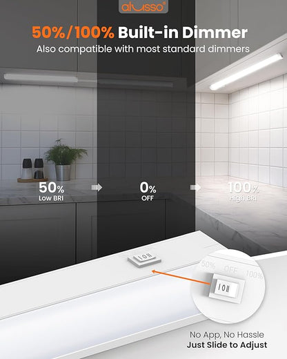 ALUSSO 18 Inch LED Under Cabinet Lighting Hardwired & Plug in 120V, 5CCT Color Selectable 2700K-5000K Dimmable 10W 850LM High Brightness, Strip Linkable Under Counter Lights for Kitchen Sink, 1 Pack