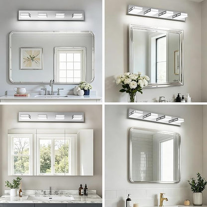 LED Modern Bathroom Light Fixtures, 4-Light 30-Inch Dimmable 5CCT Adjustable Chrome Vanity Lights for Bathroom Lighting Fixtures Over Mirror, 350° Rotatable Wall Lamp