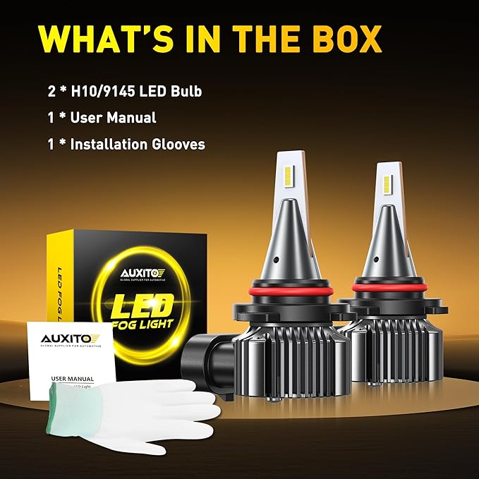 AUXITO H10/9145 LED Fog Light Bulbs 18000LM, 1000% Brighter 6500K 9140 Fog Lights, 1:1 OEM Replacement for Cars Trucks SUVs, 3-Minute Installation, IP68 Waterproof, Pack of 2