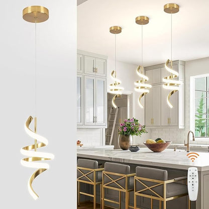 3000-6000K Dimmable Modern Pendant Light,Gold LED Pendant Light for Kitchen Island Fixtures Chandeliers for Dining Room Hanging Lights, 1 Pack