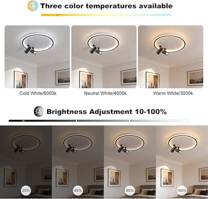 Shine LUEST Modern LED Bedroom Ceiling Light, 2 Adjustable Spotlights, Dimmable Round Close to Ceiling Lamp, Black White Minimalist Lighting for Living Room Bedroom Kitchen Dining Room