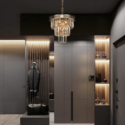 Weesalife Crystal Chandeliers for Dining Room Light Fixtures Over Table，4-Lights Modern Champagne Gold Crystal Pendant Lighting Fixture，Small Chandeliers for Kitchen Island Bedroom Entryway D12 Inch