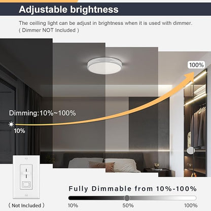 Modern Dimmable LED Flush Mount Ceiling Light, 2700K-6000K Selectable Round Close to Ceiling Lighting Fixtures, Metal Minimalist White Ceiling Lamp for Bedroom, Kitchen, Hallway, Laundry Room
