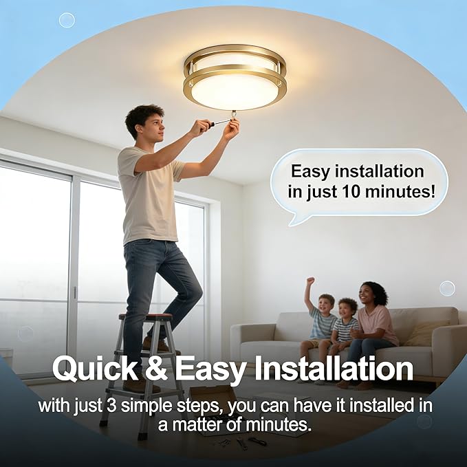 Drosbey 27W Dimmable LED Flush Mount Ceiling Light Fixture, Kitchen Light Fixtures, 12 inch Ceiling Lights for Bedroom, Bathroom, 3000K/4000K/5000K Adjustbale, Super Bright 2700LM