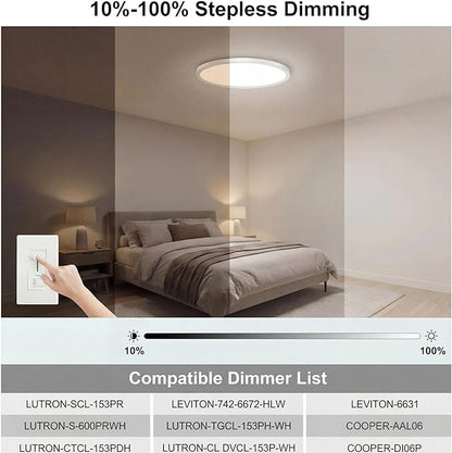 libtit 2Pack 15inch LED Flush Mount Ceiling Light, Dimmable & 5Color Temperatures (3000K-6500K), 30W Round Slim Brushed Nickel Light Fixture for Bedroom Livingroom Garage Kitchen