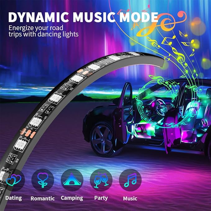Car LED Interior Lights,Car LED Strip Light with,8 Colors Atmosphere Lights,USB Port Music Sound-Activated Lighting.