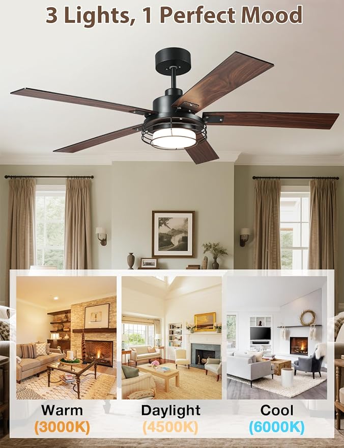 Ceiling Fans with Lights and Remote – Modern Low Profile Fandelier Ceiling Fan with Light for Bedroom & Outdoor Patio,Black 52 Inch DC Motor