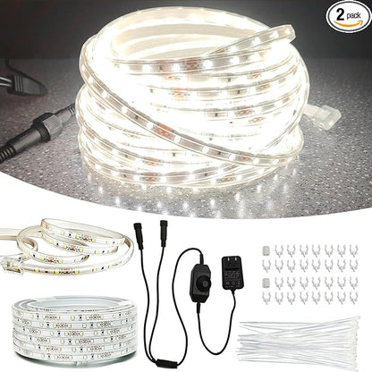 100FT(2 Rolls of 50FT) Flat Rope Lights, Outdoor LED Rope Lighting Waterproof(Not for Dimmer & Adapter), White Strip Light for Bedroom, Dimmable 12V Low Voltage