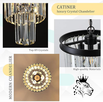 3 Pack Black Crystal Pendant Light for Kitchen Island,Modern Mini Crystal Chandeliers for Dining Room,3 Tiers K9 Ceiling Pendant Light Fixture for Hallway Bedroom Closet