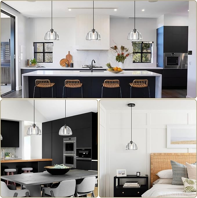 Crystal Pendant Light Kitchen Island: 7" Vintage Brass Hanging Lights above Dining Table - Modern K9 Crystals Lighting over Kitchen Sink - Luxury Black Hemispher Pendants Light Fixtures Bulbs Included