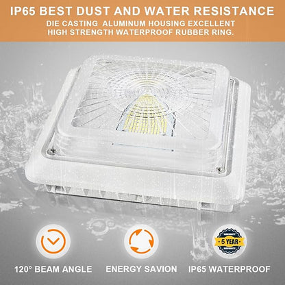 55W LED Garage Canopy Light, 7425LM 5000K LED Gas Station Canopy Ceiling Light(250W HPS/MH Equiv),for Commercial Residential Lighting 100-277V AC, 5 Year Warranty, IP65 UL Listed