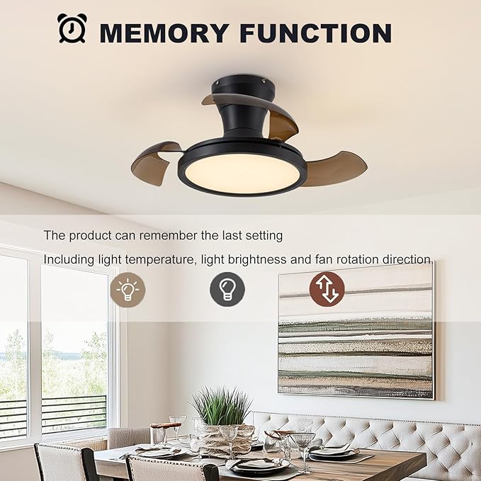 28 Inch Retractable Ceiling Fan with Light Remote Dimmable 6 Speed Reversible Small Light Ceiling Fixtures Modern Bladeless Silent Smart Fan for Bedroom Living Room Kitchen