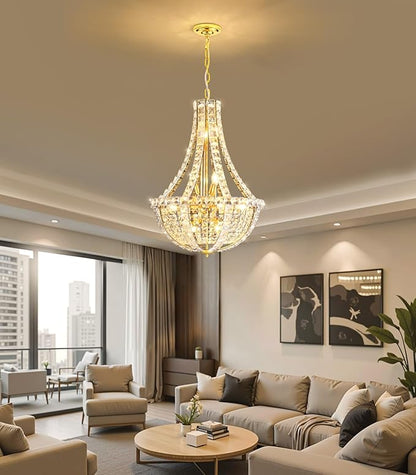 Empire Chandeliers Glam Crystal Chandelier for Living Room K9 Crystal Lighting Fixture for Dining Room Hallway Gold Light