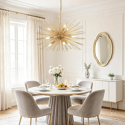 29" Modern Sputnik Chandelier 9-Lights Mid Century Modern Starburst Golden Chandelier Luxury Gold Solid Metal Sputnik Satellite Chandeliers for Dining Room, Kitchen Island, Bedroom