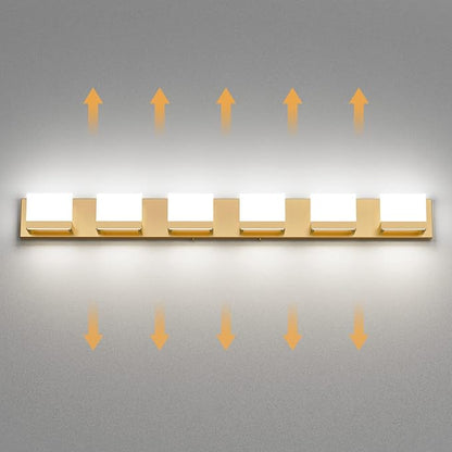 Tipace Gold Vanity Lights for Bathroom Modern LED 6 Lights Bathroom Vanity Lights Up and Down Wall Light Fixtures 6000K