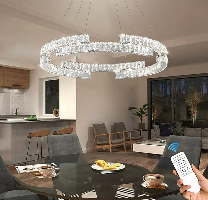 Modern32 in Crystal Ring Chandeliers for Living Room Dinning Room DIY Crystal Ring Pendant Light Dimmable 3000k-6000k