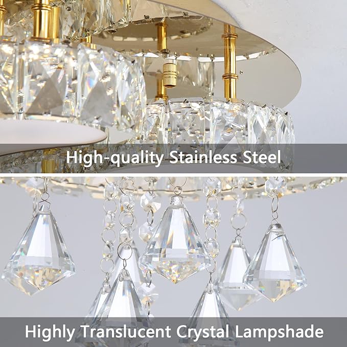 HAIXIANG Extra Large Chandelier for Living Room Crystal Chandeliers High Ceiling Light Fixtures Luxury Modern Dimmbale Lighting Gold Lights for Entryway Foyer