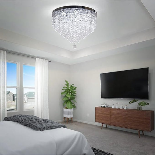19.7" Modern Crystal Chandeliers LED 5 Tier Crystal Ceiling Light Fixture Flush Mount Round Ceiling Chandeliers for Dining Room Bedroom, 6500 K Cool White