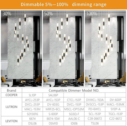 12-Light Chandelier LED 72W Dimmable Chandeliers for Entryway Pendant Light Fixture Chandeliers for Staircase Lobby Black Gold Lighting Modern High Ceiling Chandelier