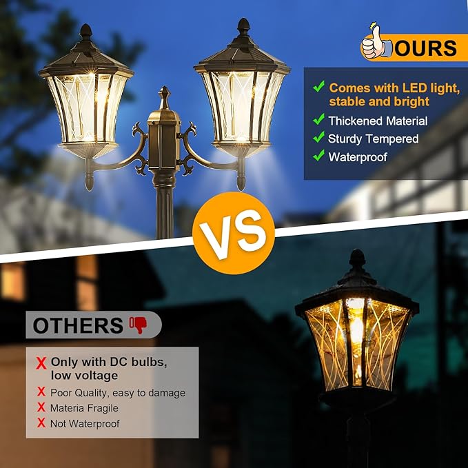 2-Head Outdoor Solar Lamp Post Lights with Waterproof, Dusk to Dawn Sensor Large Lantern Street Lights, Modern Solar Column Pole Light Fixtures for Outside, Garden, Driveway, Backyard, Black