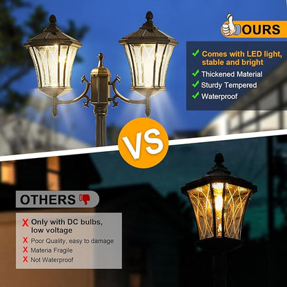 2-Head Outdoor Solar Lamp Post Lights with Waterproof, Dusk to Dawn Sensor Large Lantern Street Lights, Modern Solar Column Pole Light Fixtures for Outside, Garden, Driveway, Backyard, Black