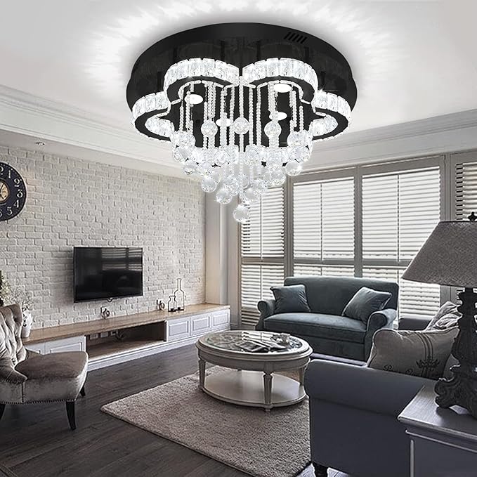 Flashing God Modern Chandelier for Living Room 24 inch Raindrop Chandeliers Flush Mount Crystal Chandelier for Bedroom Dining Room LED Dimming 2700k 4500k 6000k