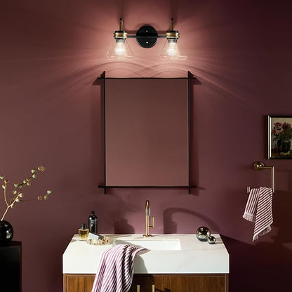 Kichler Farum 19.25" 2-Light Bathroom Vanity Light Fixture with Clear Glass in Black, Modern Wall Mount Light for Vanity Mirror Over Sink (19.25" W x 9.5" H), 55154BKCLR