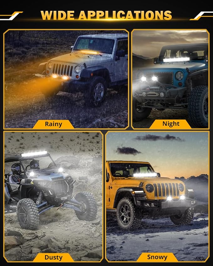 Auxbeam 20 Inch 420W LED Light Bar 2PCS 4 Inch 120W Light Pods, Amber White Strobe Off Road Fog Lights, 6 Modes Memory Reset Function Yellow Spot Flood Driving Work Ditch Lights for Truck Car ATV
