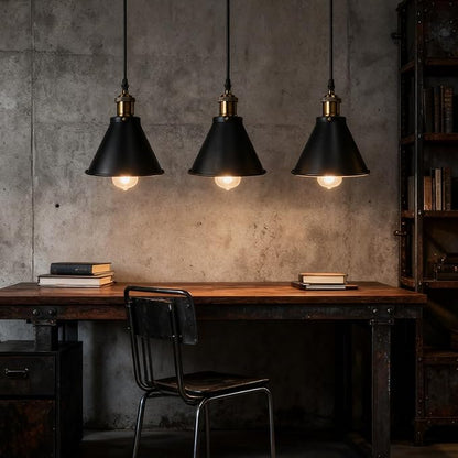 FIRVRE Pendant Light 3-Flame Height Adjustable, Ceiling Lamp Hanging Vintage for Dining Room Hallway Living Room, E26 Hanging Lamp Industrial Metal for Dining Table
